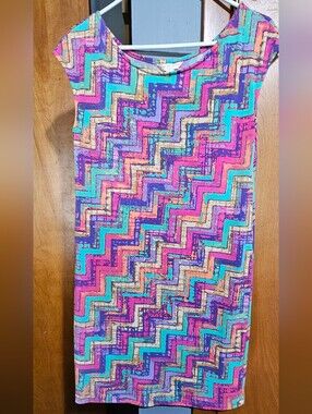 Tori Richard Zigzag Midi Dress in Turquoise, Pink, Purple